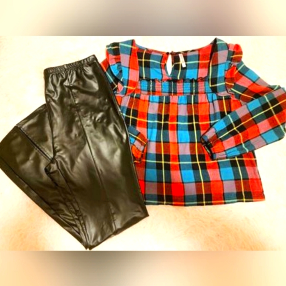 2pc Girls Set - Faux leather pant/Plaid top sz XXL/18